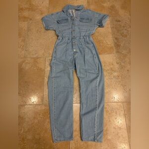 We The Free People Marci Denim  Jumpsuit Powder Blue